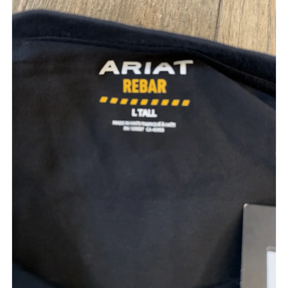 Ariat Rebar Workman T-Shirt Men LT Black Long Sleeve Pocket American Flag Camo